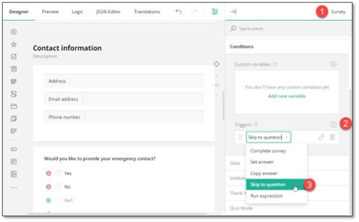 Branching logic Skip to question setup