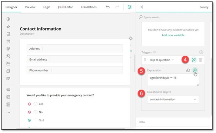 Expression builder for branching logic