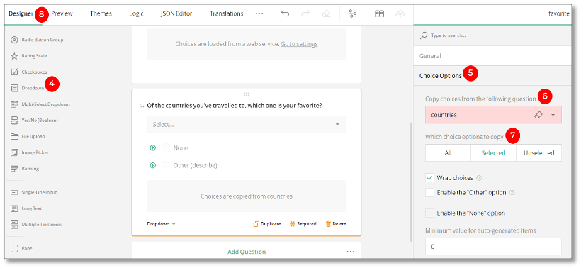 Copy choices from following question setting
