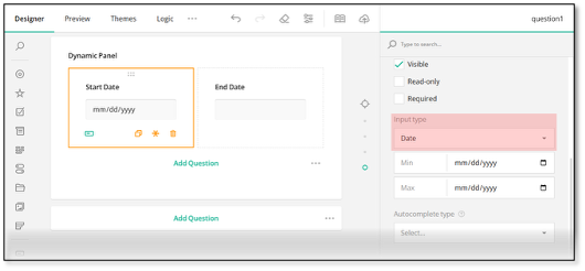 Dynamic Panel date input configuration
