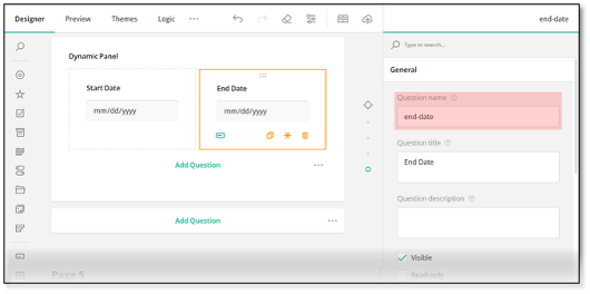 Start-date and end-date question names
