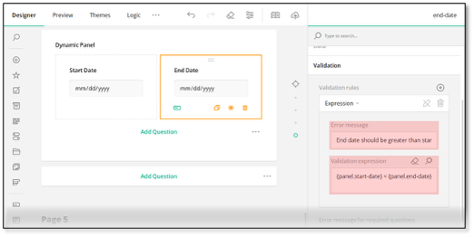 Dynamic Panel validation expression