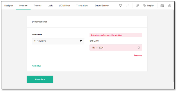 Date validation preview testing