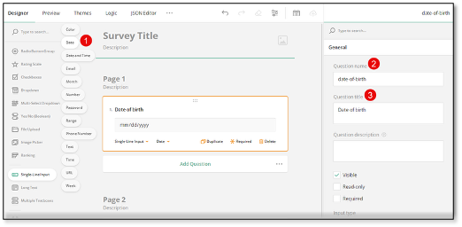 Date of birth question with Single-Line Input date type