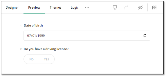 Preview mode testing date of birth and conditional visibility